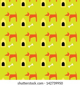 Seamless background with dog, booth and bone.