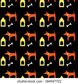Seamless background with dog, booth and bone.