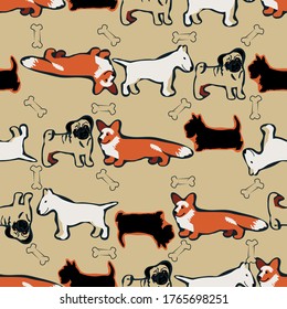 seamless background with dog breed, vector design for paper, fabric.