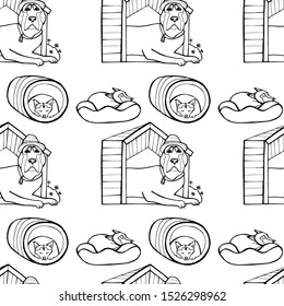 Seamless background with dog houses. Vector Illustration