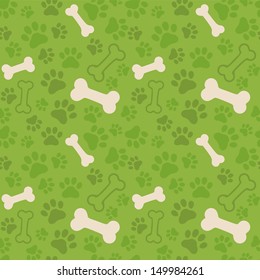 Seamless background with dog paw print and bone