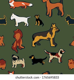 seamless background with dogs breed, vector design for fabric, paper.