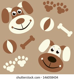 seamless background with dogs, paws and bones