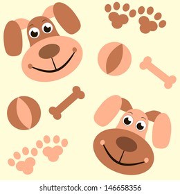 seamless background with dogs, paws and bones