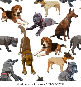 Seamless background with dogs. Perfect for scrapbooking, print in textile. Vector illustration, EPS 10.