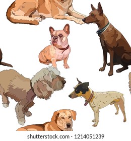 Seamless background with dogs. Perfect for scrapbooking, print in textile. Vector illustration, EPS 10.