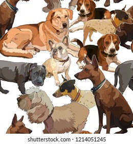 Seamless background with dogs. Perfect for scrapbooking, print in textile. Vector illustration, EPS 10.