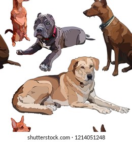 Seamless background with dogs. Perfect for scrapbooking, print in textile. Vector illustration, EPS 10.