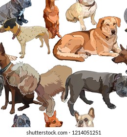 Seamless background with dogs. Perfect for scrapbooking, print in textile. Vector illustration, EPS 10.