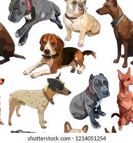 Seamless background with dogs. Perfect for scrapbooking, print in textile. Vector illustration, EPS 10.