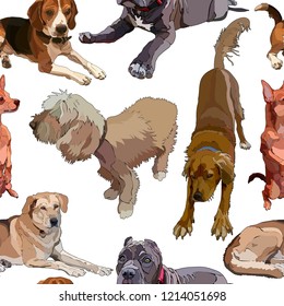 Seamless background with dogs. Perfect for scrapbooking, print in textile. Vector illustration, EPS 10.