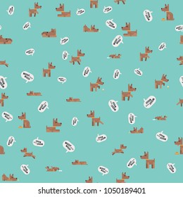 Seamless background with dogs and speech bubble. Flat vector illustration