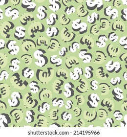 Un entorno sin problemas con el dólar y el euro. Ilustración vectorial. Plantilla para los fondos de diseño y decoración, paquete, cubierta, textil.