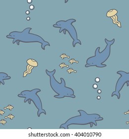 Seamless background with dolphins