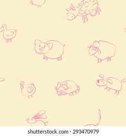 Seamless background with domestic animal kids drawing for your design