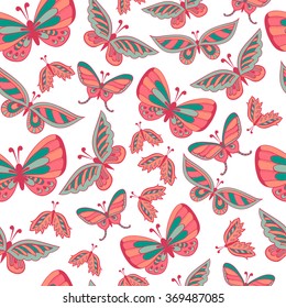 Seamless background with doodle butterfly.