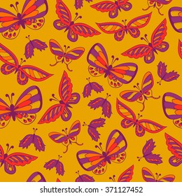 Seamless background with doodle butterfly.