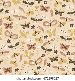 Seamless Background with Doodle Butterfly.