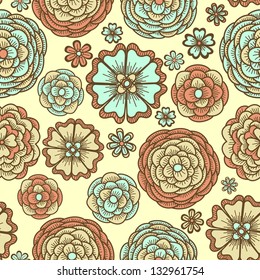 Seamless background with doodle flowers