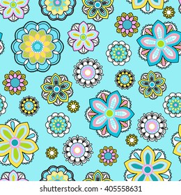 Seamless background with doodle flowers, vector abstraction illustration.