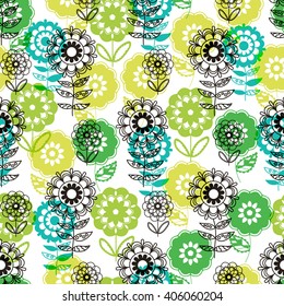 Seamless background with doodle flowers, vector abstraction illustration.