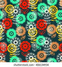 Seamless background with doodle flowers, vector abstraction illustration.
