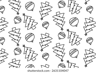 Fondo sin fisuras doodle dibujado a mano árbol de Navidad, feliz Navidad, año nuevo, celebración, papel de cubierta, Fondo de pantalla, tinta negra, Vector de diseño, editable