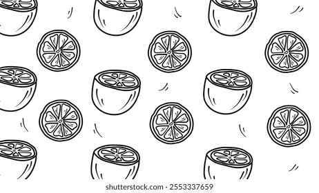 Seamless background doodle lemon pattern. Beautiful black and white seamless doodle pattern with cute doodle lemon sketches. Seamless doodle lemon pattern design in vector.