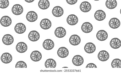 Seamless background doodle lemon pattern. Beautiful black and white seamless doodle pattern with cute doodle lemon sketches. Seamless doodle lemon pattern design in vector.