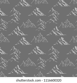 Seamless background with doodle sketch mountains on black. Can be used for wallpaper, pattern fills, textile, web page background, surface textures