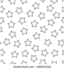 Seamless background of doodle stars. Black hand drawn stars on white background. Vector illustration