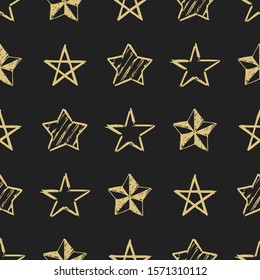 Seamless background of doodle stars. Hand drawn stars on dark background. Vector illustration