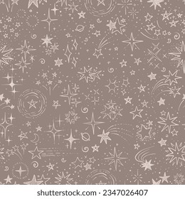 Seamless background with doodle stars on brown. Can be used for wallpaper, pattern fills, textile, web page background, surface textures