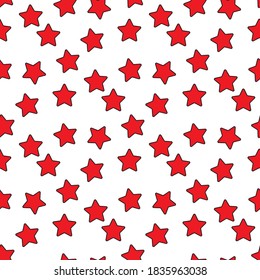 Seamless background of doodle stars. White hand drawn stars on white background. Vector illustration