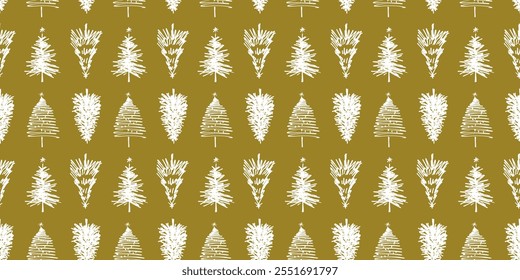 Fondo inconsútil de los árboles de navidad de los garabatos, fondo de Vector dibujado a mano, papel, envoltura, materia textil 