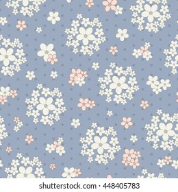 Seamless background with dots and tender flower sets. Vector illustration