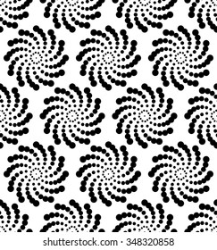Seamless background with dotted spiral shapes. Vector.