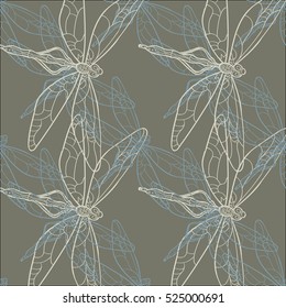 Seamless background with dragonflies. Vector illustration.