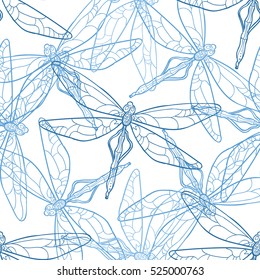 Seamless background with dragonflies. Vector illustration.