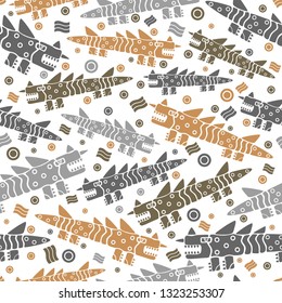 seamless background with dragons, crocodiles or monitor lizards. colored on white background, vector illustration eps 10