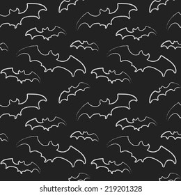Seamless background with drawing bats on blackboard  . Vector illustration.