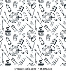 Seamless background with drawing tools. Vector pattern. Tolls for drawing and education concept. Can be used for wallpaper, pattern fills, textile, web page background, surface textures.
