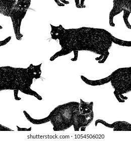 Seamless background of drawn black cats