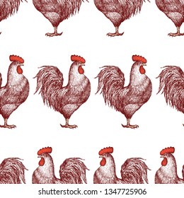 Seamless background of drawn cartoon rooster