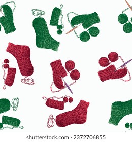 Fondo sin fisuras de calcetines de lana roja y verde dibujados