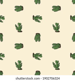 Seamless background of drawn decert cactuses
