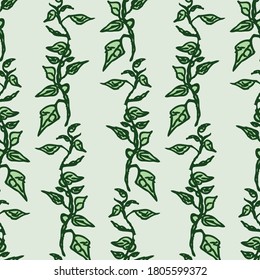 Seamless background of drawn green twigs
