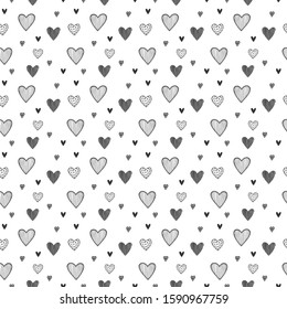 SEAMLESS BACKGROUND WITH DRAWN HEARTS IN VECTOR