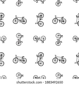 Seamless background of drawn old bicycles