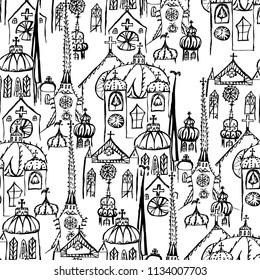 Seamless background of drawn old city